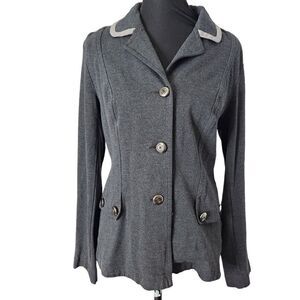 Cabi Small Gray Blazer Tipped Crew Ponte Stretch Knit Riding Jacket Style 3030